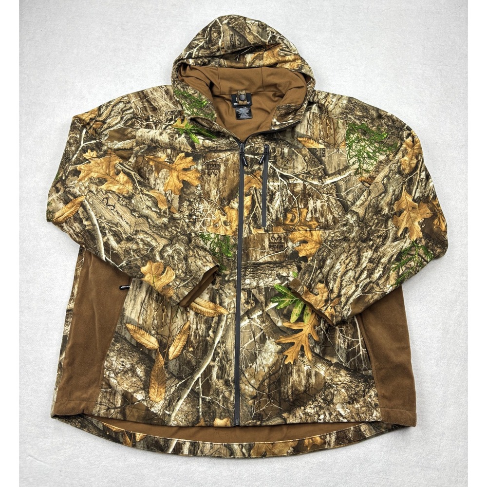 Realtree Edge Hunting Jacket Mens XL Camouflage Full Zip Softshell Fleece